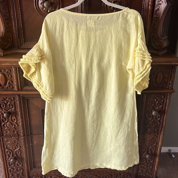 120% Lino yellow linen ruffle sleeve midi dress. - Picture 6 of 14